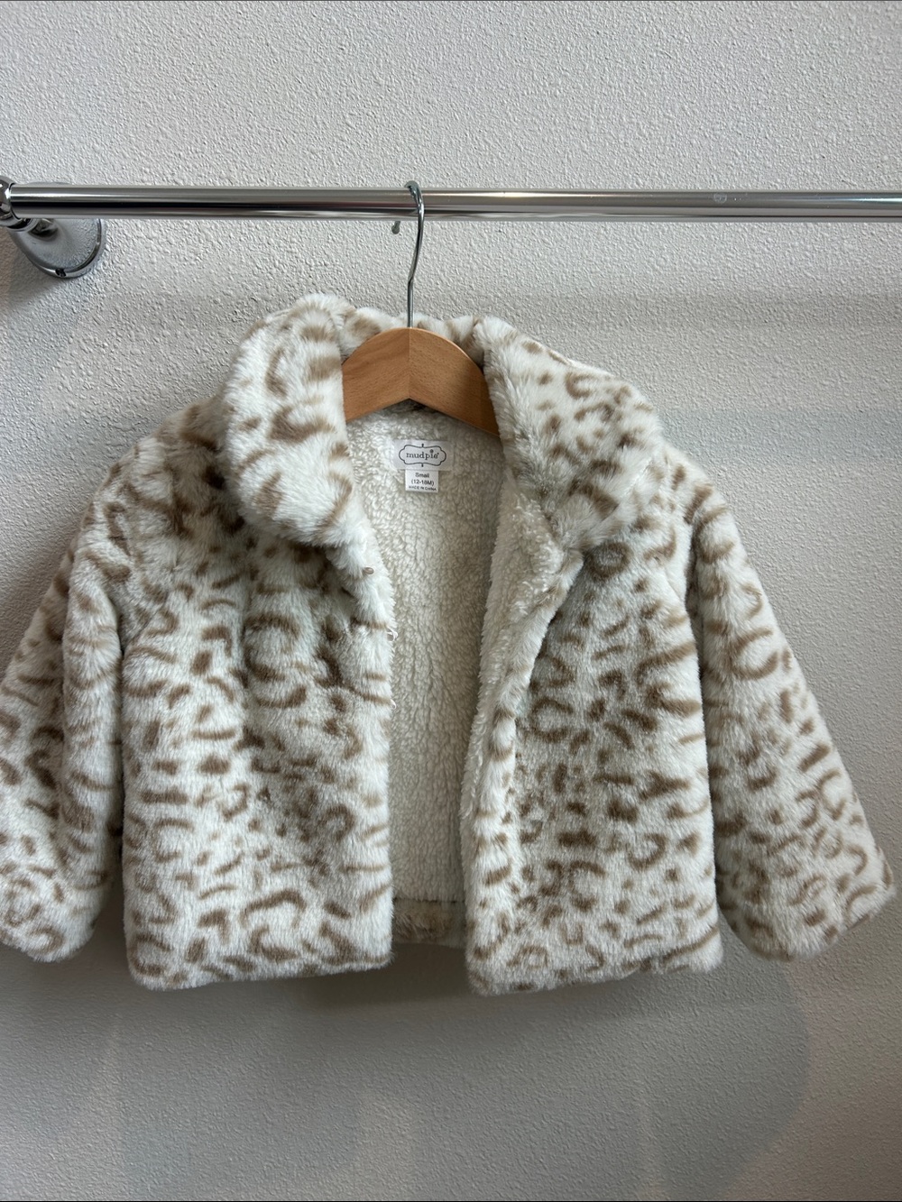 Mud Pie Faux Fur Leopard-Print Jacket in Cream & Tan